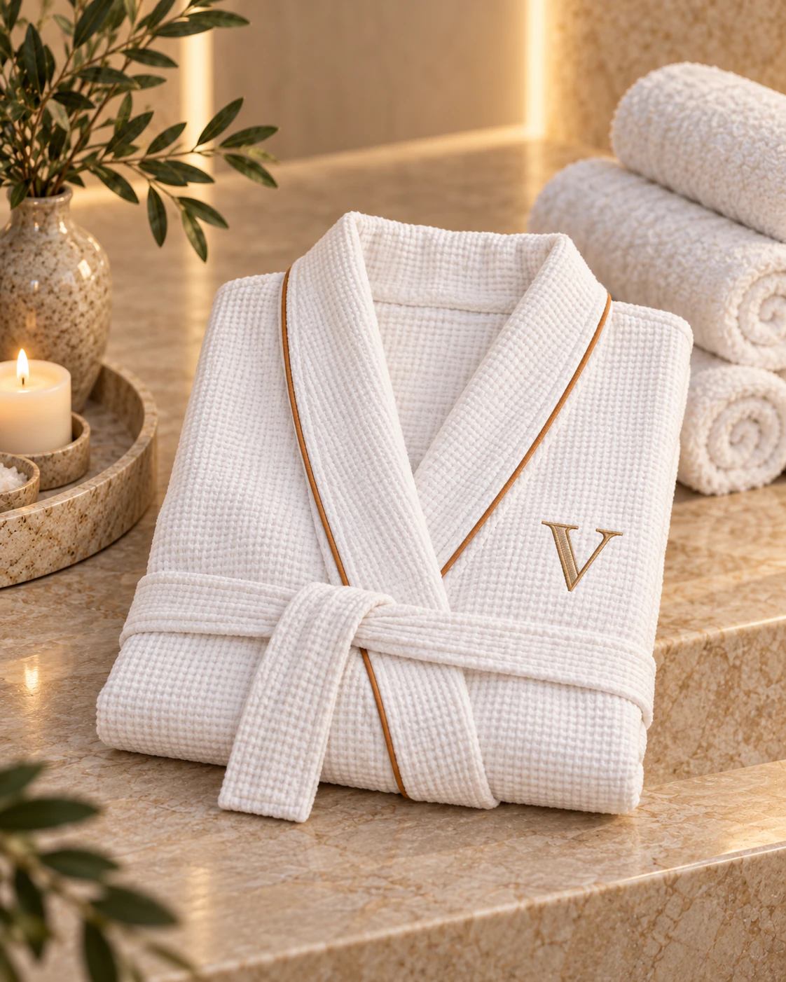 Сложенный халат в SPA-интерьере